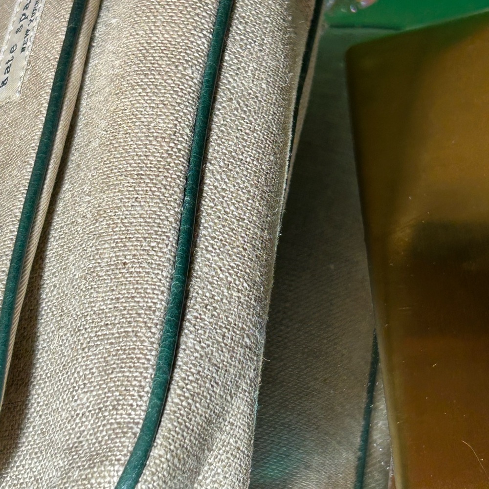 Kate Spade Beige Woven Linen Shoulder Bag – Green Trim – Small – Like New - Picture 10 of 13